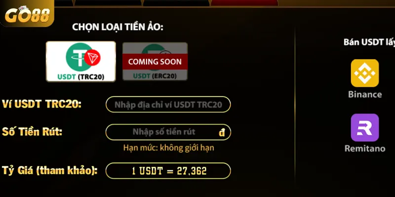 Các phương thức rút tiền GO88 đang hỗ trợ