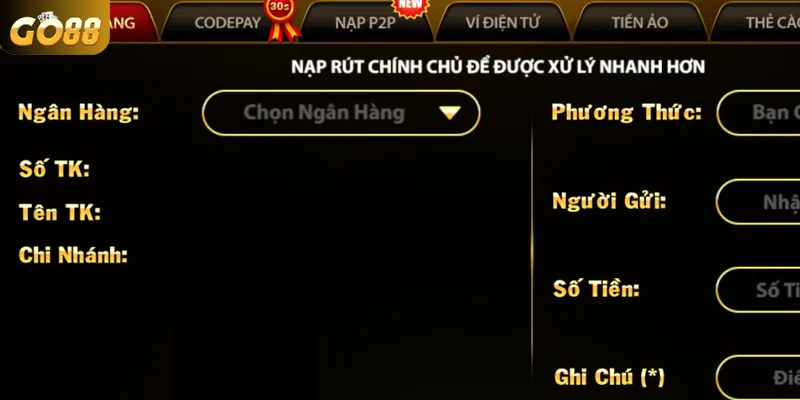 Chỉ dẫn nạp tiền GO88 chi tiết cho tài khoản mới